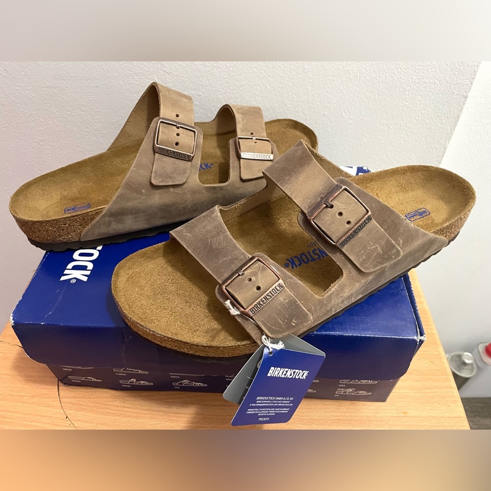 BIRKENSTOCK US 13 EU 46 ARIZONA BS TABACCO BROWN LEATHER OILED NUBUCK SANDALS